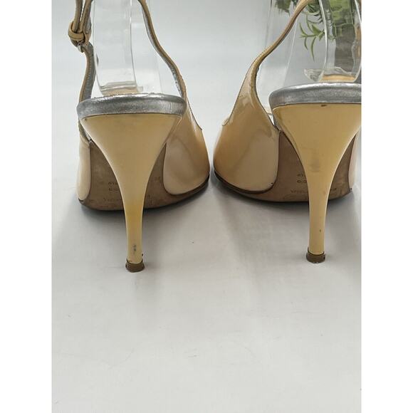 DOLCE & GABBANA D&G Patent Leather Beige Sling Back Heels Sz 36.5/6 US Peep Toe - Picture 4 of 15